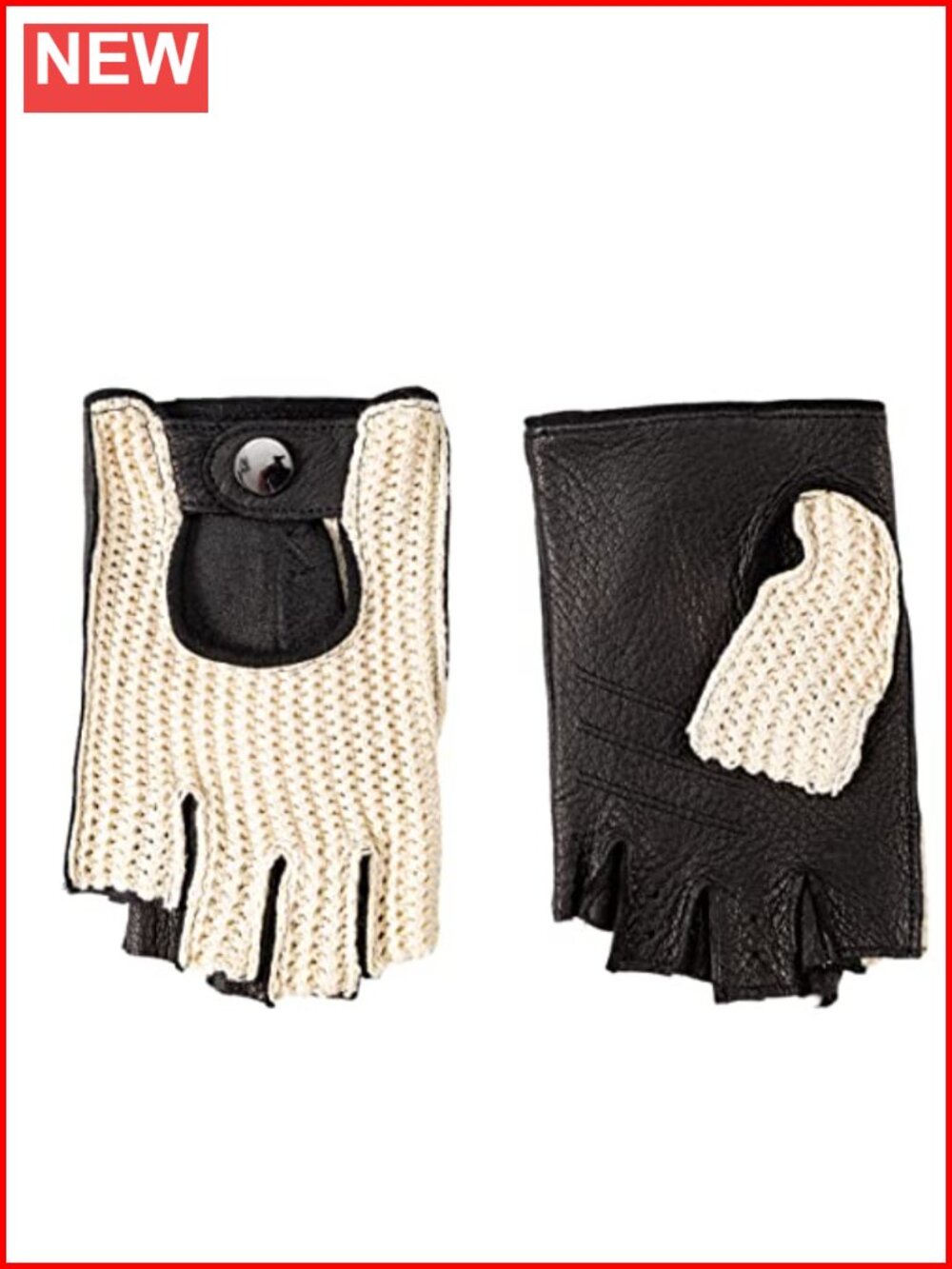 Fingerless Deerskin Leather Crochet String Back Driving Gloves